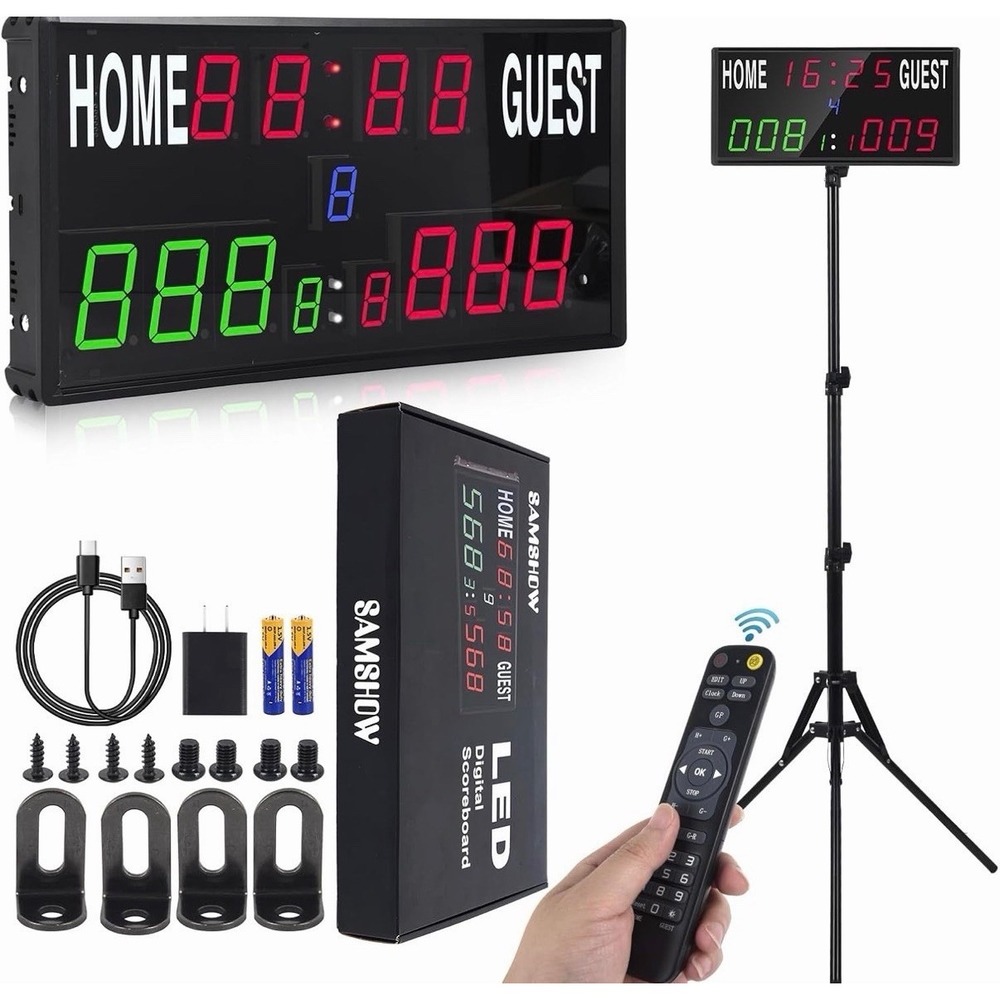 LED Electronic Scoreboard Digital Score Keeper with Remote & Tripod, Basketba...